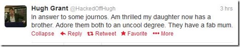 Hugh Grant son announcement twitter